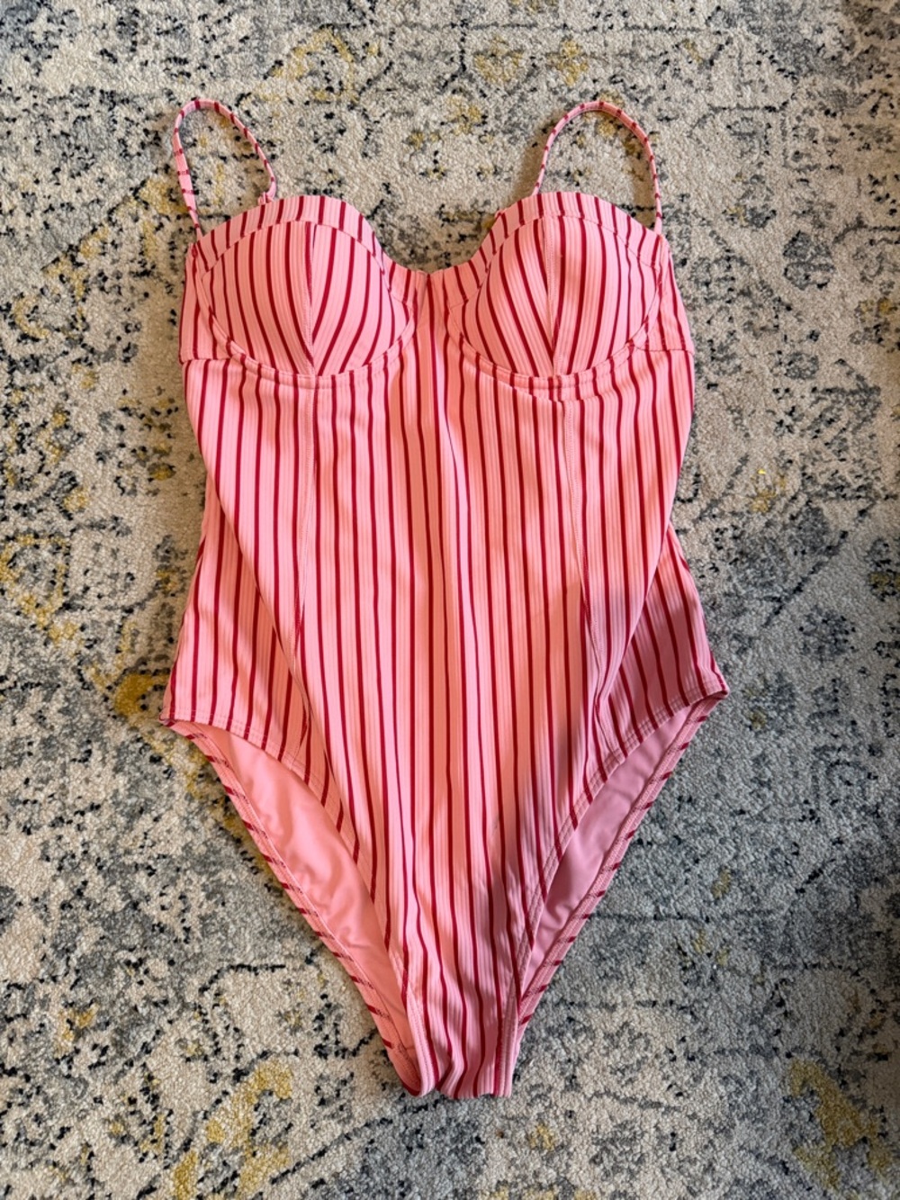 Staud Pink Striped One-Piece Swimsuit